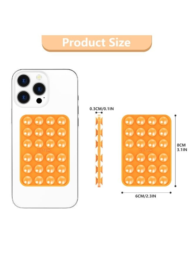 LENOK Silicone Double-Sided Suction Phone Case with Detachable Mount – Hands-Free Strong Grip Holder for Selfies & Videos, Durable and Easy to Use – Compatible with iPhone & Android (Orange)