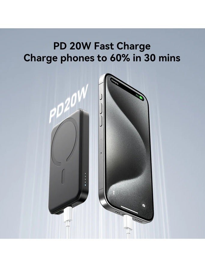 Powerbank Joyroom JR-W020 Mini 5000mAh USB-A USB-C inductive 20W - USB-C / USB-C cable Black