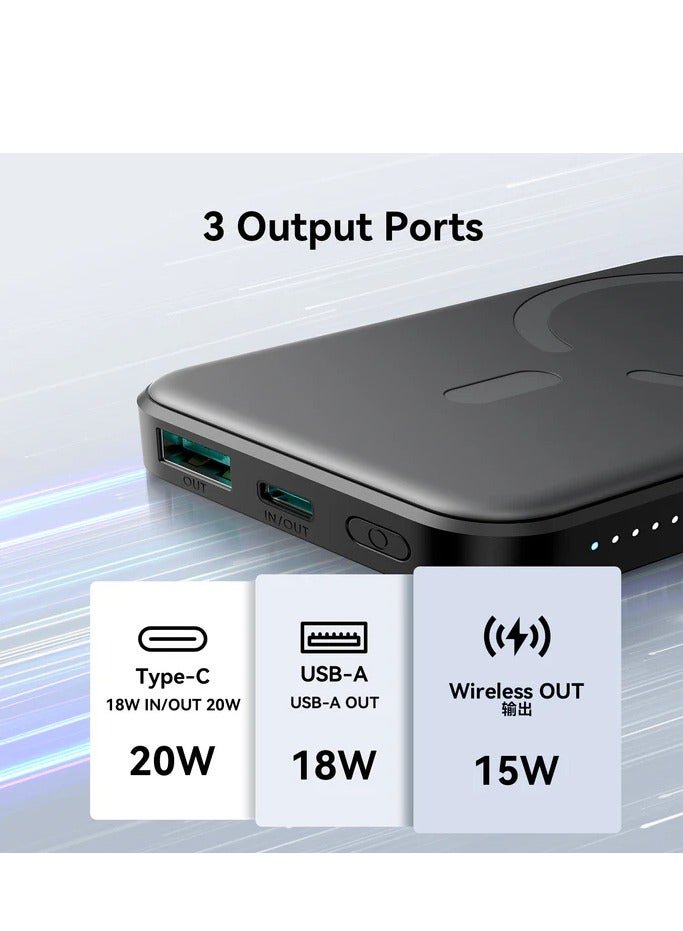 Powerbank Joyroom JR-W020 Mini 5000mAh USB-A USB-C inductive 20W - USB-C / USB-C cable Black