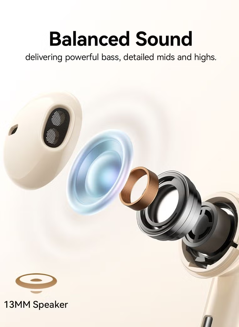 Jpods True Wireless Earbuds with AI-Enhanced ENC Dual Mic for Ultra-Clear Calls, 13mm Bass Drivers, Upgraded Bluetooth 5.4 Fast Pairing, 20H Playtime, 65ms Low Latency(Gaming Mode)