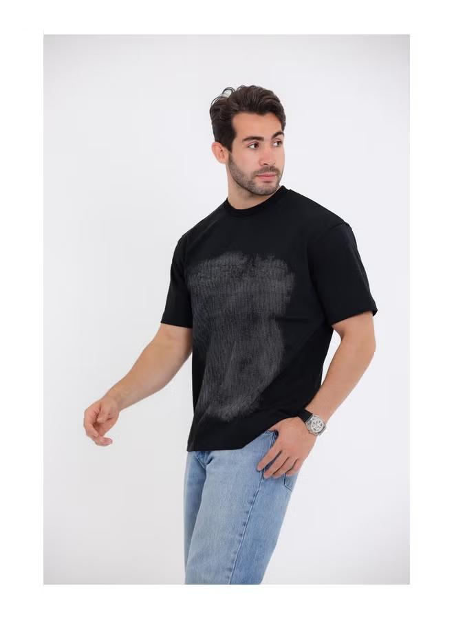 Black T-Shirt with Distressed Print