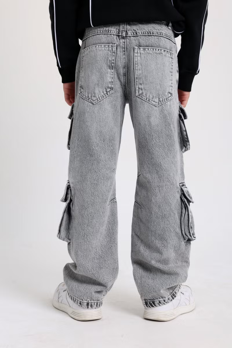 Kids Unisex Denim Pants - Light Grey