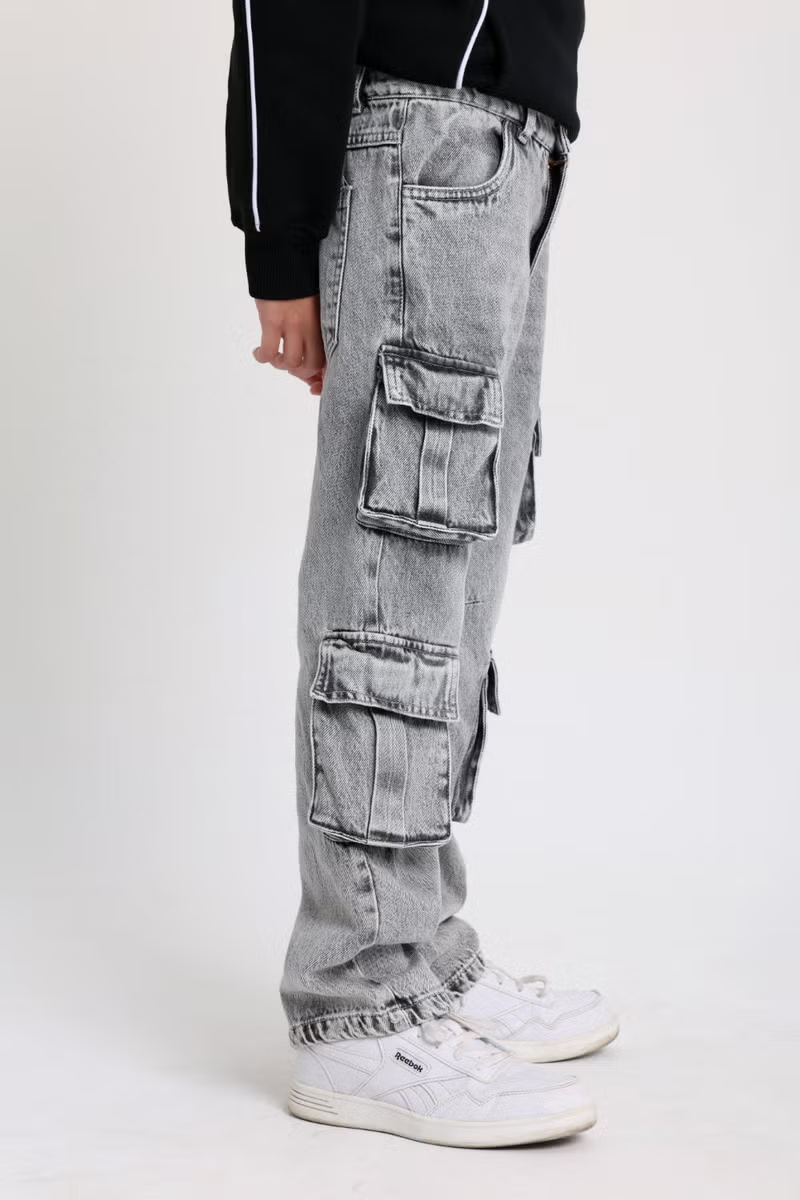 Kids Unisex Denim Pants - Light Grey