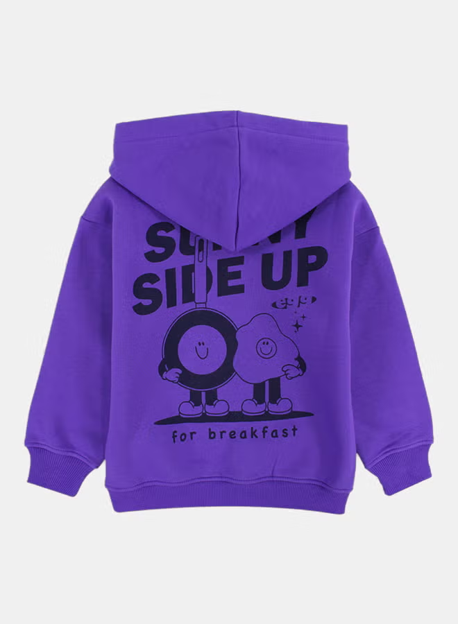 Girls Cotton Hoodie – Purple with "Sunny Side Up" Print