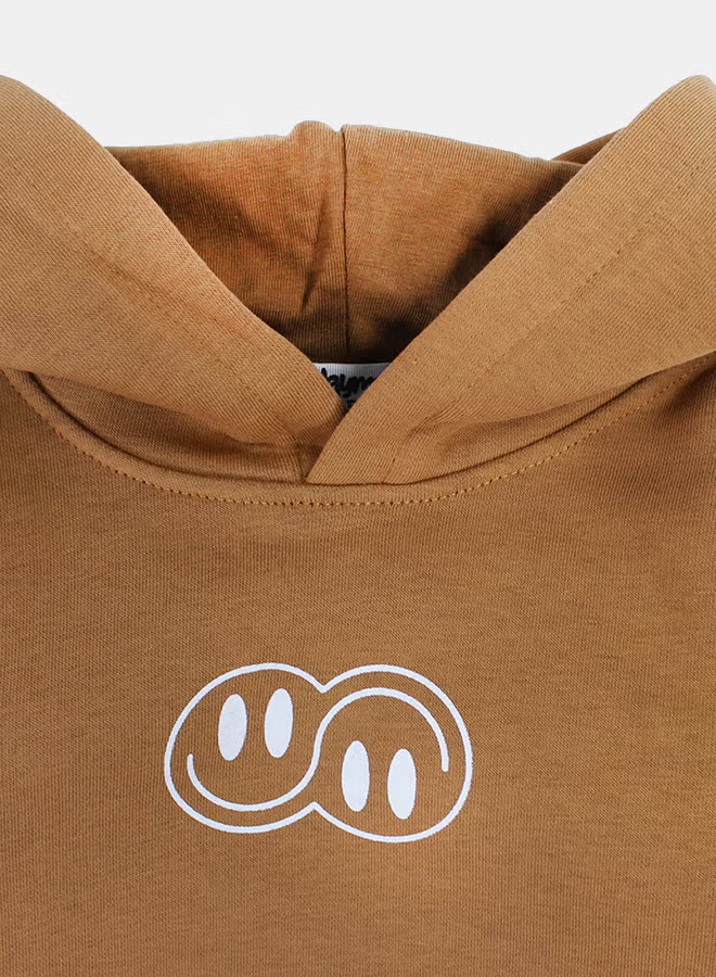 Boys Cotton Hoodie – Camel with "Jumping Mode On" Print