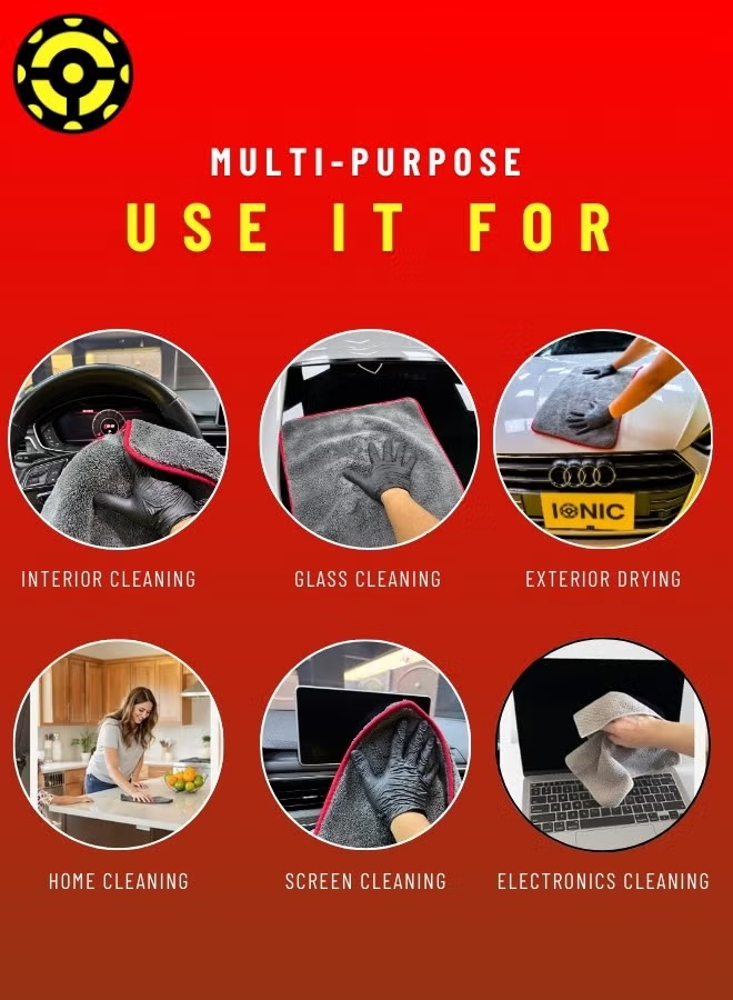 Ionic Ultra Thick Microfiber Towel - 1200 grams per square meter - Ultra absorbent, lint-free and scratch-free - Multi-purpose - For car, home and office - Gray - (40*40cm)
