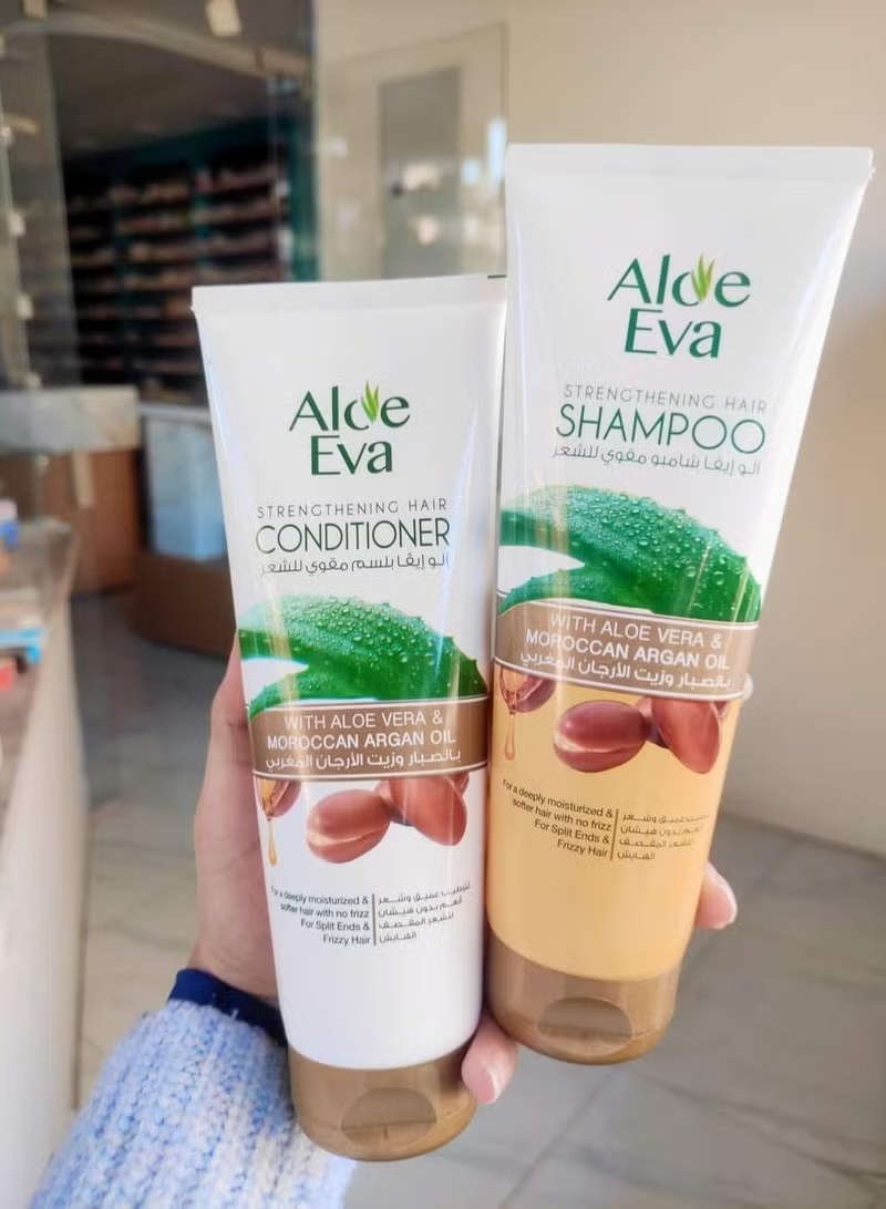 Aloe Eva Strengthening Hair Shampoo + Conditioner with Aloe Vera and Moroccan Argan Oil 460 Ml